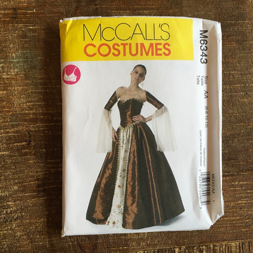 McCalls Sewing Pattern M6343 Medieval Ren Faire Costume Corset Skirt 6-12 UNCUT
